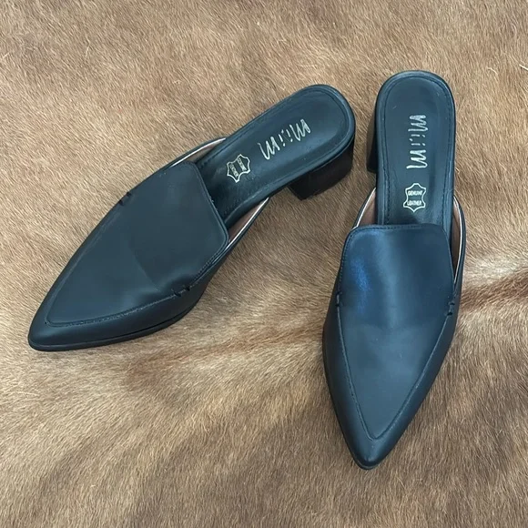 Mi.iM Black Pointed-Toe Mules Sleek Minimalist Design - Picture 3 of 6